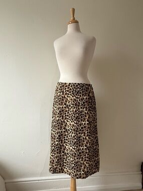 Vintage Joan Leslie Leopard Print Midi Skirt Bias Cut Animal Print Size 14P